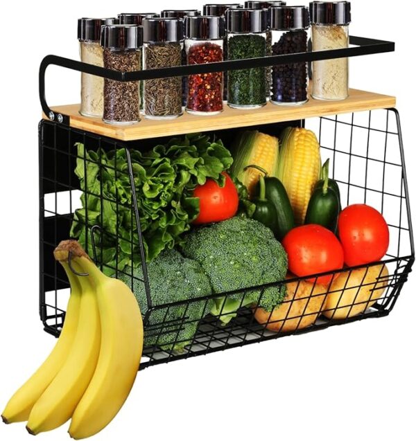 Magnetic Shelf for Fridge with Wood Lid, Fruit Potato and Onion Storage Bins, Pantry Organizers & Storage, Large Container Magnetic Spice Rack for Refrigerator
